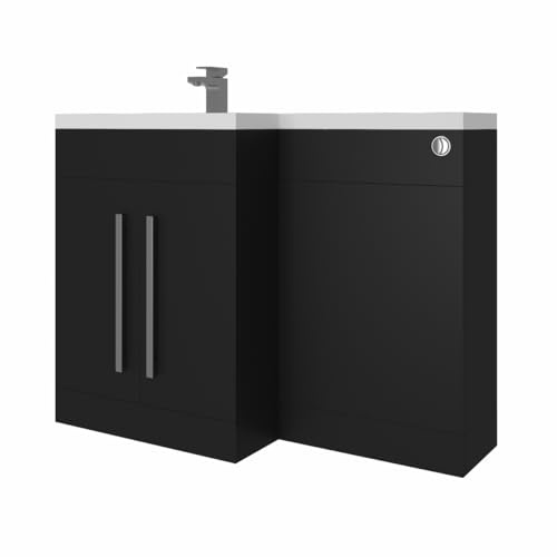 NRG Matt Black Left Hand Bathroom Storage Cabinet Combination Vanity Unit Set with Concealed Cistern Flat Pack