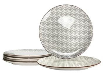 Lot de 6 Assiettes à Dessert, Petites Assiettes, Assiettes Plates, Assiettes Blanches et Grises, Assiettes en Porcelaine, Vaisselle Elégante, Collection SLOW