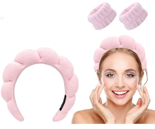 HealthyMoov lot set beauté rose bandeau maquillage et lavage visage (rose, serre-tête 3 pcs)