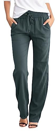 Damen Pant Lange Haremshose Schlupfhose Boho Strandhose Leicht Freizeithose Loose Sommerhose Frauen Hose mit Taschen Straight Bein Hose Sommerhose Stoffhose Jogginghose Yogahose