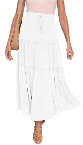 Sommerrock Damen Midi, Boho Rock Damen Sommer,Plisseerock Damen Elegant Röcke Midirock High Waist Faltenrock Strandrock Einfarbig Damenrock mit Bindegürtel Swing Rock A Linie Sommerröcke Long Skirt