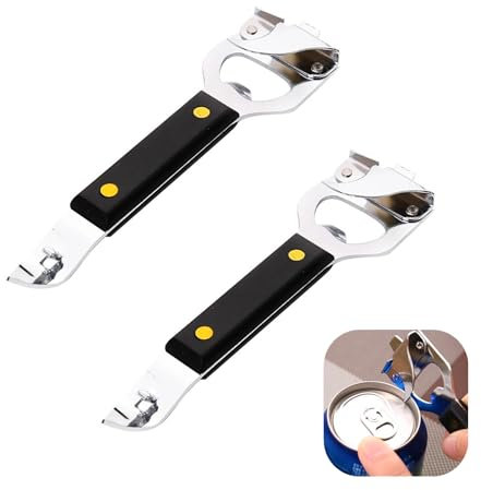 2 PCS Can Opener Professional Bottle Opener Manual Can Opener Stainless Steel 4-In-1 Handle Can Opener for Restaurant Home Camping and Traveling (Black)