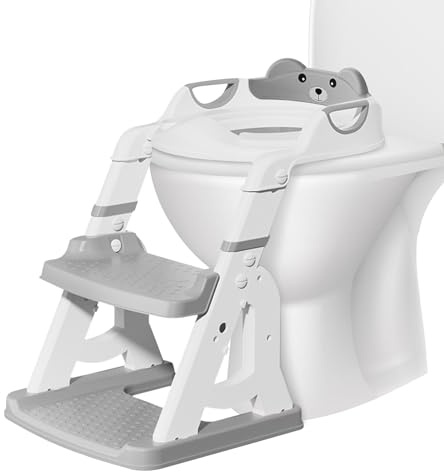 JurciCat Adaptador wc niños con escalera Plegable 2 en 1 Reductor wc niños Escalón antideslizante acolchado adaptador baño para niños infantil estable y a prueba de salpicaduras Para 1 a 7 años