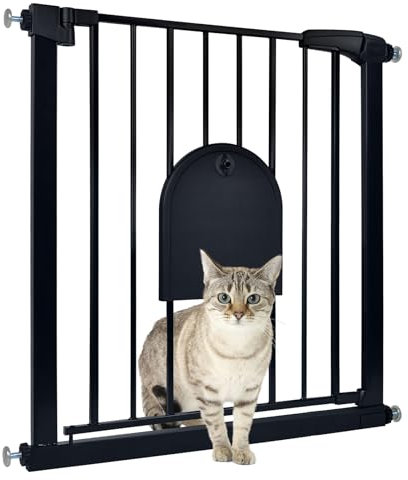 TWOLIIN Türschutzgitter Treppenschutzgitter ohne Bohren Türgitter für Breiten 75-85 cm, Treppengitter mit Tür für Hunde und Katzen, Schließt Automatik, Einhändige Bedienung, Schwarz