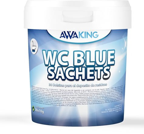AWAKING Pastillas WC Quimico Autocaravana Blue Sachets 30ud | Limpia y Desodoriza. Fórmula Concentrada y Aroma Fresco Depósito Aguas Negras de Caravana, Limpieza profunda, Camper, Descompone Residuos.