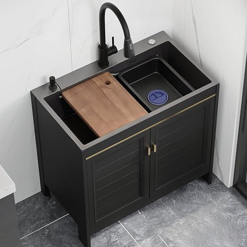 Lavandino da esterno a libera installazione,Lavello Utilità Acciaio Inossidabile, Set Di Lavandini Per Ristoranti Commerciali, Lavello Cucina Nero con 1 vasca,Giardino Esterno lavando lavello(60*45cm)