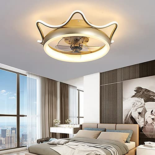 Chandeliers, Bladeless Ceiling Fan with Lights Remote Control 22inch Modern Low Profile Ceiling Fan Invisible Blades Flush Mount Ceiling Fan Hidden Blades for Bedroom Living Room(Gold,21.65)