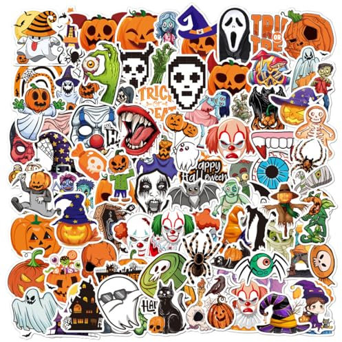 100 Stück Aufkleber Pack, Wasserdicht Vinyl Stickers, Halloween Kürbis Sticker, für Halloween Party Aufkleber Auto Graffiti Aufkleber Motorrad Wasserflasche DIY Party liefert Abziehbilder
