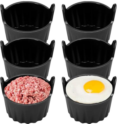 Ramekins for Air Fryer - 6PCS Egg Poacher, Silicone Mould for Poached Eggs, Muffin, Cake - Accessories for Ninja Tower Cosori (Black)