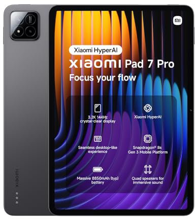 Xiaomi Pad 7 Pro, 11.2 Inch Tablet, 8+256GB, Gray, 8850mAh battery, 67W HyperCharge, HyperAI,2 year warranty(No power adapter included)