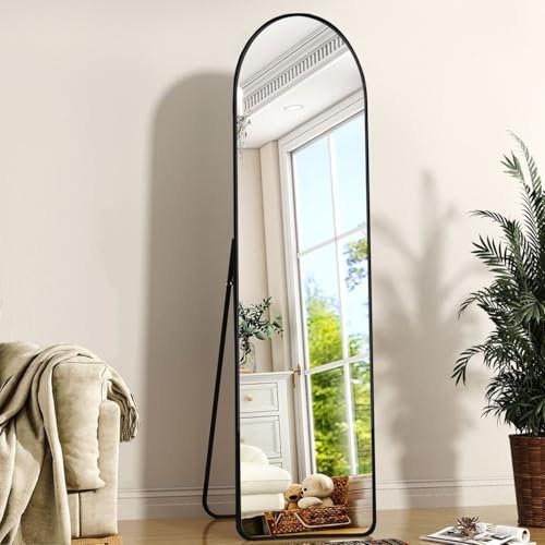 Bogen Ganzkörperspiegel 50 x 160 cm Ganzkörper Rundbogen Standspiegel Spiegel Schwarzer Rahmen Verzerrungsfrei Groß Wandspiegel zum Stehen,Anlehnen oder Hängen, für Bad, Ankleidezimmer Spiegel