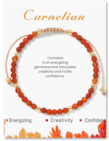 GoPaw 4mm Stretch Armband aus Echten Naturstein Perlen, Armband Heilsteine Damen, Edelstein Armbander Damen Perlenarmband Yoga Armbands für Fraun Mädchen Damen (Einstellbar Karneol)