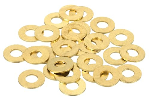 sourcing map 28 Pack Brass Flat Washer, M6 Copper Washers Crush Washer Kit Assortment, 6mm ID, 14mm OD, 1mm Thick for Bolts Screws Machinery Repair, Outdoor Construction