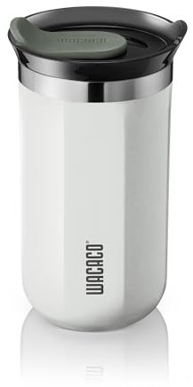 WACACO Octaroma Lungo Vacuum Insulated Coffee Mug, Double-Wall Stainless Steel Travel Tumbler with Drinking Lid, 10 fl oz(300ml), M Size, Ceramic White