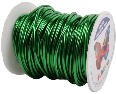 Sunkoo 10 Calibre 2,5mm Alambre de aluminio verde hierba para manualidades, 65,6 pies de alambre plegable para joyería, escultura, floristería, armadura, envoltura y proyectos de modelado