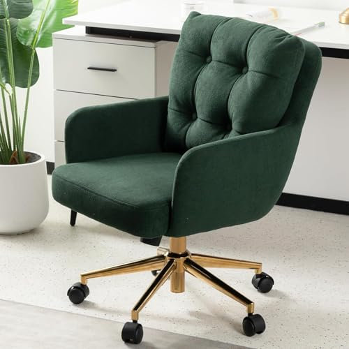 BALIAA Fauteuil de Bureau Chaise Velours, Chaise de Bureau a roulettes avec Accoudoirs, 360° Pivotante Office Chair Vert