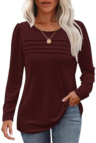 WNEEDU Sweatshirt Damen Langarmshirt Plissiert Rundhals Damen Pullover Top | Cloud Soft Sweatshirt Damen Biesen Falten Brust Elegante Schulter Details Vielseitiges Elegantes Oberteil Für Alltag