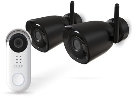 CALEX Smart Security Starter-Set Außen, 2 Außenkameras + Video-Türklingel mit 2-Wege-Audio, Full HD
