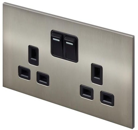 Retrotouch Aura Socket 13A Double DP Switched - Brushed Nickel