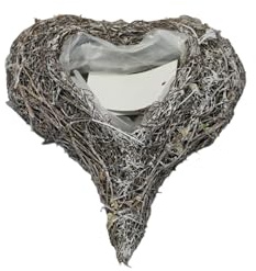 Klocke Dekorationsbedarf Pflanzherz - Pflanzkreuz aus Rattan - White wash - Mit Folie - Für würdevolle Trauerfloristik, Grabschmuck & Zeitlose Dekoration (3er Set - Pflanzherz 20 x 15 x 4 cm)