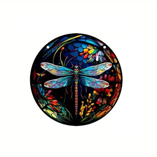 Ayfunkey Stained Glass Dragonfly Beautiful Window Hanging for Home Garden & Outdoor Decor Nature-Inspired Design