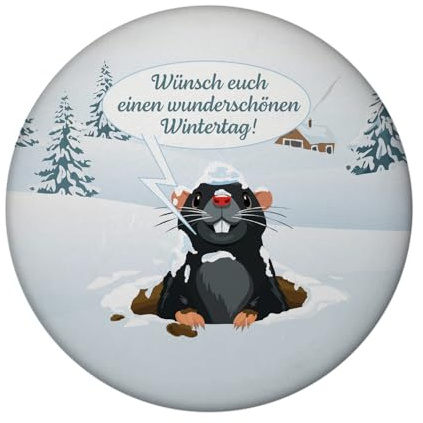 speecheese Magnet rund mit Spruch: Wunderschönen Wintertag wünschen | Maulwurf Lustiger Magnet ideales Winter Mitbringsel
