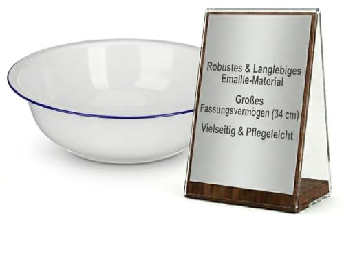 iplusmile Großes Emaille-Becken 13.39 Zoll Vintage Emaille-Rührschüssel Weißes Emaillegeschirr Zum Teigmischen Gemüsewaschen Brotmischen Und Salatzubereitung 1 X -Schüssel