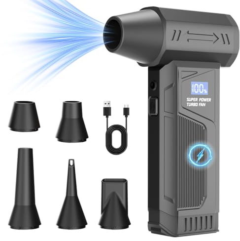 Biftrew Compressed Air Duster for PC/Car/Computer, 150000RPM Compressed Air Cleaner with LED Light & Display, 4-Gear Adjustable Air Duster with 5 Nozzles, Rechargeable Electric Dust Fan Cleaning Kit