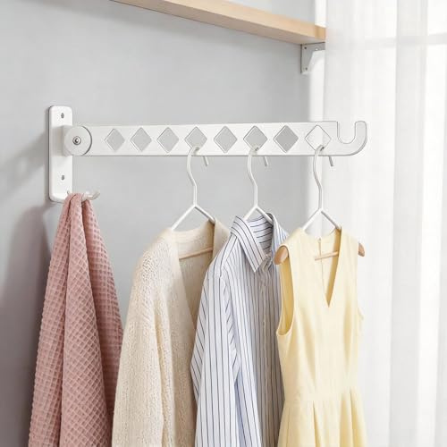 MICHIHOMIE Kleiderhaken Klappbar, 20kg Tragkraft, Wand Kleiderständer, | Klapphaken Wandhaken mit 9 Löchern für Balkon Badezimmer Waschküche