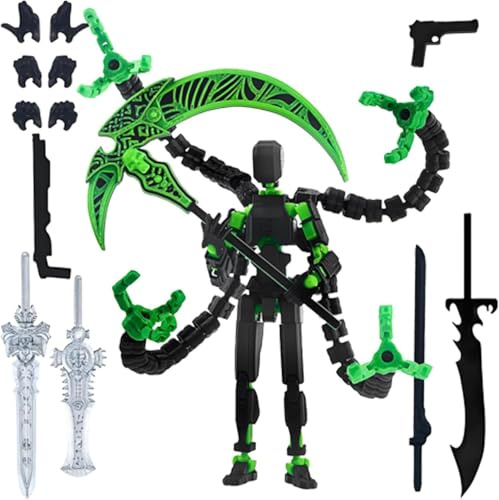 Montage Abgeschlossen Action Figuren, Druck 3D Action Figur mit Mehreren Gelenken, Figuren Schreibtischdekoration Mit 7 Waffen Und 3 Handtypen, Für Spielliebhaber Spielzeug (#A)