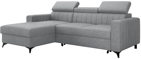 Ecksofa Kiarge mit Bettkasten, Einstellbare Kopfstützen, Sofa mit Schlaffunktion, Polsterecke, L-Form Couch mit Bettfunktion, Eckcouch für Wohnzimmer, Wohnlandschaft (Flow 17 Seite: Links - LC+2r)