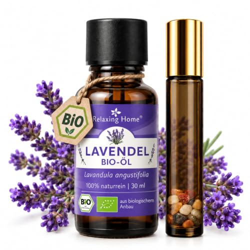 „Bio Lavendelöl ätherisch – 100% naturreines Lavendel Öl – 30 ml“ | als Einzelprodukt oder Set – ätherisches Lavendelöl inkl. Roll-On-Flasche & Stoffbeutel für unterwegs