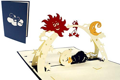 Tarjetas de felicitación Lin Pop Up 3d Tarjetas de felicitación Tarjetas de Nacimiento bebé en Dormir, Azul