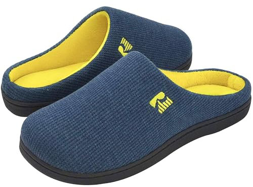 RockDove Bicolore Pantofola da Uomo in Memory Foam, 44/45 EU, Blu Navy e Giallo