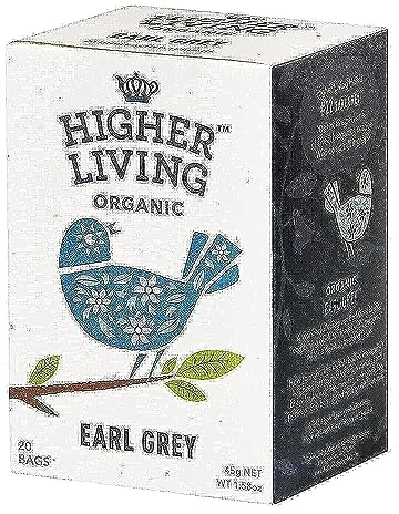Higher Living Earl Grey Bio Schwarztee, 20 Teebeutel, 1er Pack (1 x 45 g)