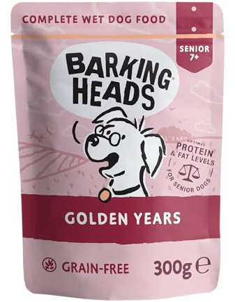 Barking Heads Golden Years Lot de 10 boîtes de 300 g de Nourriture Humide pour Chiens âgés – Poulet et Saumon en liberté – sans arômes artificiels – Recette sans céréales avec des Niveaux optimaux de