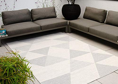 Steffensmeier Outdoor Teppich Visby | Für Balkon und Terasse | Dreiecke Grau, Größe: 120x170 cm