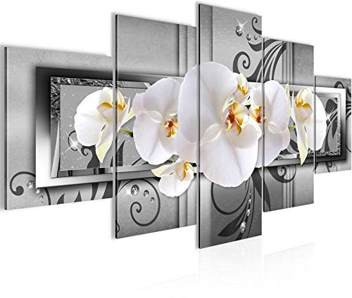 Runa Art Tableau Mural Fleurs Orchidée 5 Parties Impression sur Toile Intissee Decotation Salon Abstrait Noir Et Blanc 206252c