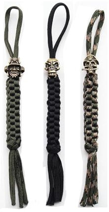 AOHOCA Lot de 3 lanières de poche en paracorde avec perles en alliage en forme de tête de mort, pendentif fabriqué à la main pour couteau pliant/équipement d'extérieur, tirettes de fermeture éclair