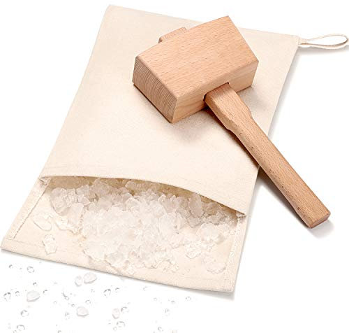 2 Pieces Lewis Bag Canvas Ice Bag Reusable Canvas Bag Ice Crusher Wood Hammer Mallet for Summer Bartender Bar Accessory