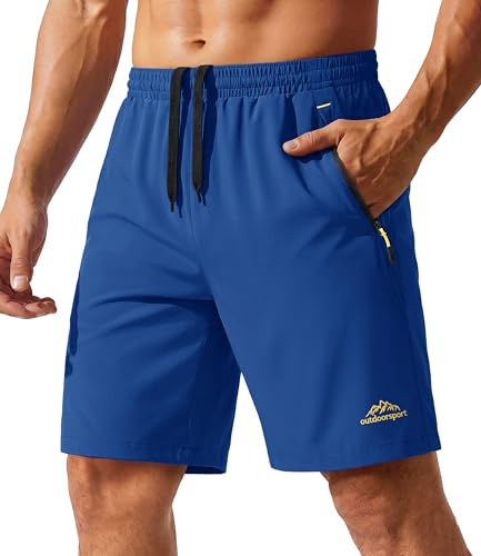 TACVASEN Fitness Shorts Men Pocket Jogging Shorts Zip Pockets Tracksuit Bottoms Training Pants Jogger Comfortable Shorts Lounging Running Athletic Training Shorts Blue