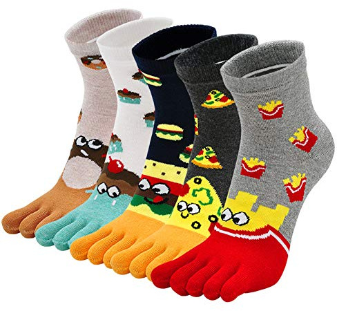 PUTUO Womens Five Toe Socks: Finger Cotton Sport Socks - Ladies Funny Funky Animal Socks with Toe 5 Pairs