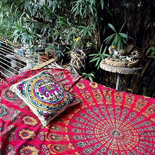 Popular Handicrafts Wandteppich Hippie Mandala Bohemian Hippie Psychedelic Design Indischer Pfau Meditation Tapisserie Tagesdecke 76 x 101 cm Blau