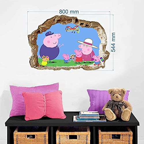 Peppa Pig Wandsticker Wandbilder für Jungs, Wandtattoo Peppa Pig Pattern 790mm x 540mm, PVC-Material, Wasserdicht, Schimmelresistent, Rosa, Cartoon, Wandsticker