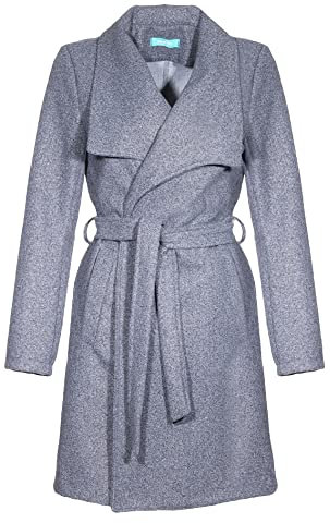 malito – Damen Trenchcoat einfarbig mit Gürtel & Taschen – klassischer Mantel für Herbst & Winter – schicker Übergangsmantel 15142 (Hellgrau | Größe M)