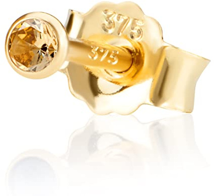 NKlaus Ohrstecker aus 375 Gelbgold, Zirkonia Champagne, 2mm, 1 Stück | 9 Karat; Butterfly-Verschluss; für Damen, Kinder und Mädchen