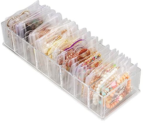 Casiwaft Acrylic Jewelry Box with 30pcs Zipper Bags, Jewelry Organizer for Rings, Necklace, Bracelets, Earrings