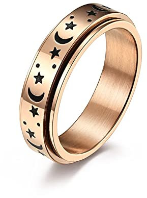 Hoisy Anello Fidanzto Donna, Anello Infinito Oro Rosa Luna Stellata Oro Rosa Misura 17