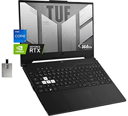 ASUS TUF Dash Ordinateur portable de jeu 15,6 po 144 Hz, Intel 12th Core i7-12650H, 16 Go de RAM DDR5, SSD PCIe de 1 To, carte graphique NVIDIA GeForce RTX 3070, clavier rétroéclairé, Win 11 Pro,