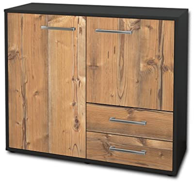 Lqliving Sideboard - Beistellschrank -, Korpus: anthrazit matt, Front: Holz-Design Pinie (92x79x35cm), inkl. Metall Griffen, Made in Germany